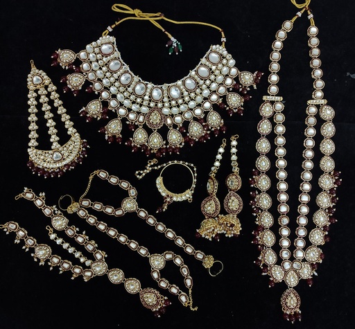 [BRIDAL 71 MAROON] BRIDAL 71 MAROON Kundan Choker Necklace Earring Jewellery set for Bride