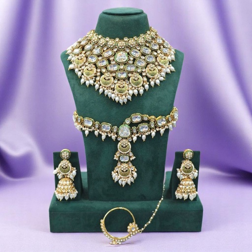 [Bridal 87 White] Bridal 87 White Kundan Choker Necklace Earring Jewellery set for Bride
