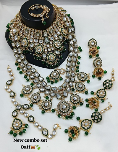 [Bridal 88 Green] Bridal 88 Green Kundan Choker Necklace Earring Jewellery set for Bride