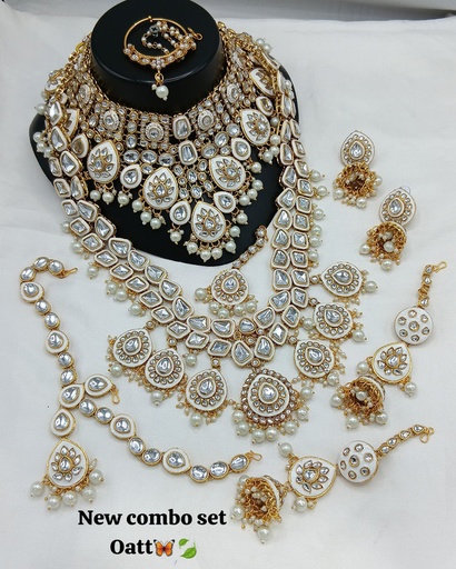 [Bridal 88 White] Bridal 88 White Kundan Choker Necklace Earring Jewellery set for Bride