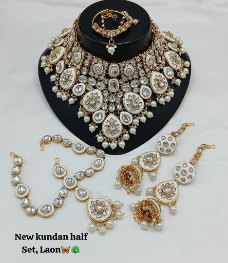 [Bridal 91 White] Bridal 91 White Kundan Choker Necklace Earring Jewellery set for Bride