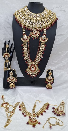 [BRIDAL COMBO 17 Maroon] BRIDAL COMBO 17 Maroon Kundan Choker Necklace Earring Jewellery set for Bride