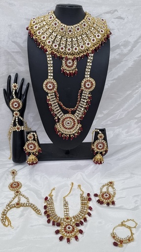 [BRIDAL COMBO 18 Maroon] BRIDAL COMBO 18 Maroon Kundan Choker Necklace Earring Jewellery set for Bride