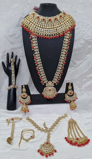 [BRIDAL COMBO 19 Red] BRIDAL COMBO 19 Red Kundan Choker Necklace Earring Jewellery set for Bride