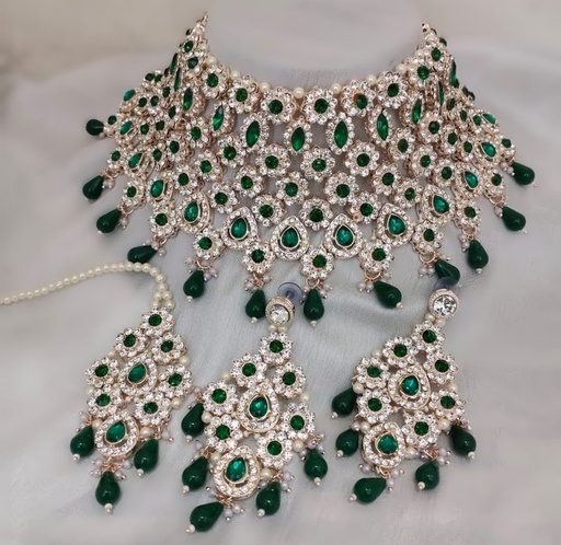 [BRIDAL COMBO 24 green] BRIDAL COMBO 24 green Kundan Choker Necklace Earring Jewellery set for Bride