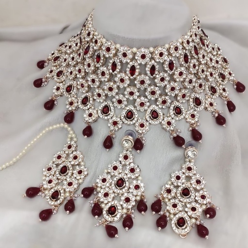 [BRIDAL COMBO 24 maroon] BRIDAL COMBO 24 maroon Kundan Choker Necklace Earring Jewellery set for Bride