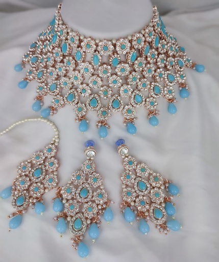 [BRIDAL COMBO 24 sky blue] BRIDAL COMBO 24 sky blue Kundan Choker Necklace Earring Jewellery set for Bride