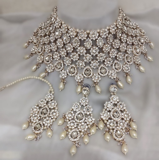 [BRIDAL COMBO 24 white] BRIDAL COMBO 24 white Kundan Choker Necklace Earring Jewellery set for Bride