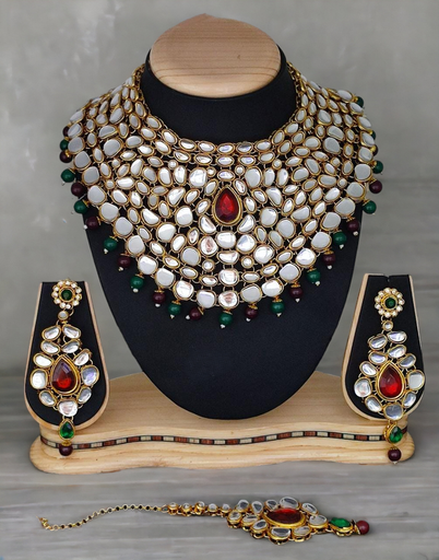[bridal combo 32 maroon gree] bridal combo 32 maroon gree Kundan Choker Necklace Earring Jewellery set for Bride