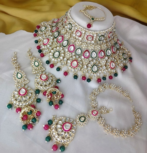 [Bridal Combo 42 rani green] Bridal Combo 42 rani green Kundan Choker Necklace Earring Jewellery set for Bride