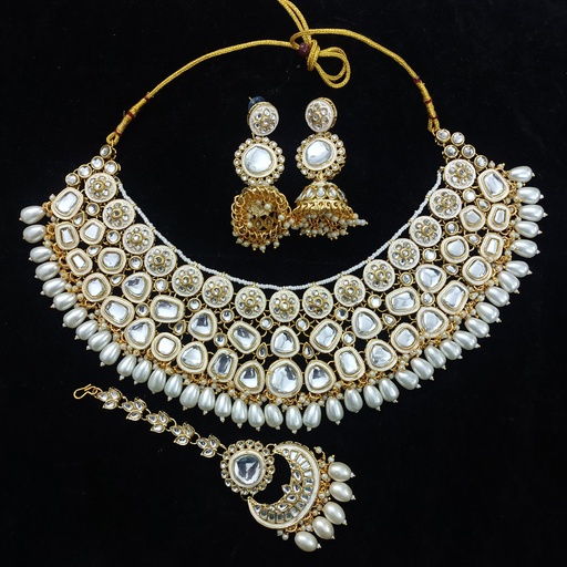 [BRIDAL COMBO 66 WHITE] BRIDAL COMBO 66 WHITE Kundan Choker Necklace Earring Jewellery set for Bride