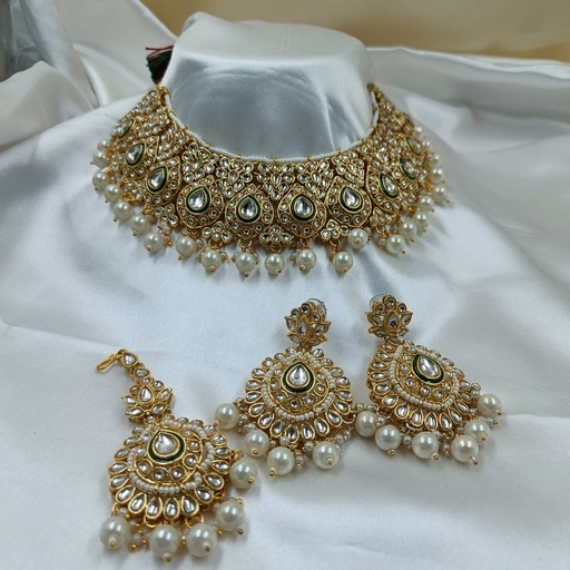 [BRIDAL COMBO 68 WHITE] BRIDAL COMBO 68 WHITE Kundan Choker Necklace Earring Jewellery set for Bride