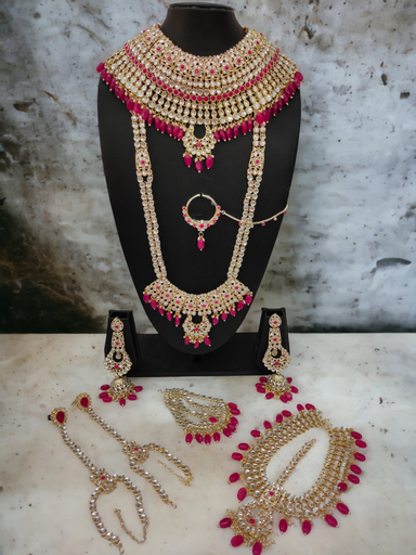 [BRIDAL COMBO 8 RANI PINK] BRIDAL COMBO 8 RANI PINK Kundan Choker Necklace Earring Jewellery set for Bride