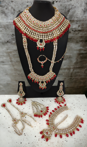 [BRIDAL COMBO 8 RED] BRIDAL COMBO 8 RED Kundan Choker Necklace Earring Jewellery set for Bride