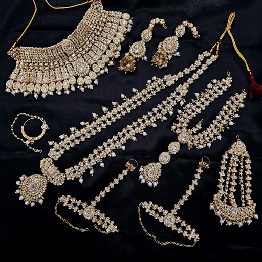 [BRIDAL COMBO 81 WHITE] BRIDAL COMBO 81 WHITE Kundan Choker Necklace Earring Jewellery set for Bride
