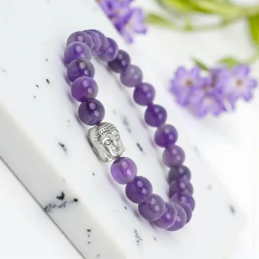 [Amethyst Bracelet for Men with Buddha (23 Beads)] Amethyst Bracelet for Men with Buddha (23 Beads) 