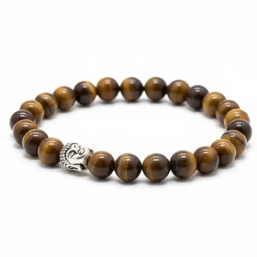 [Tiger Eye Bracelet with Buddha for Men (23 Beads)] Tiger Eye Bracelet with Buddha for Men (23 Beads)