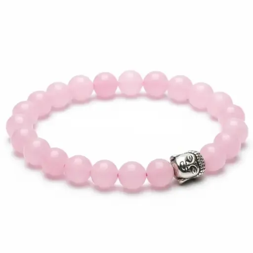 [Rose Quartz Bracelet with Buddha for Women (20 Beads)] Rose Quartz Bracelet with Buddha for Women (20 Beads)