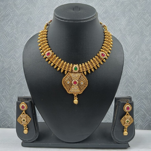 [NS670] NS670 Copper Choker Necklace Earring Jewellery Set in Matte Finish