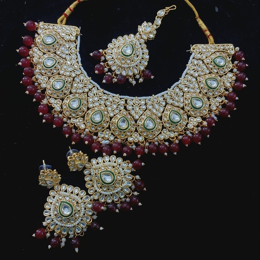 [DMT20 MAROON] DMT20 MAROON Choker Kundan Necklace & Earrings Jewellery set for Women
