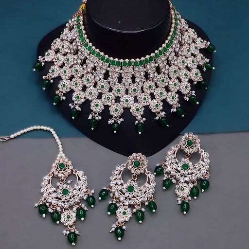 [dmt22 green kundan jewellery set] dmt22 green kundan jewellery set Choker Necklace & Earrings for Women