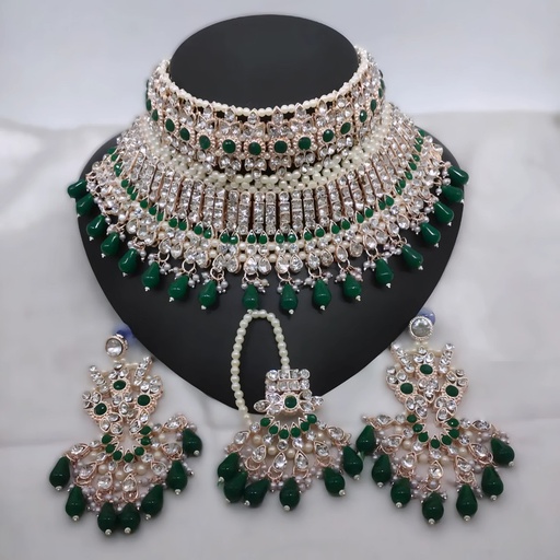 [DMT23 GREEN kundan jewellery set] DMT23 GREEN kundan jewellery set Choker Necklace & Earrings for Women