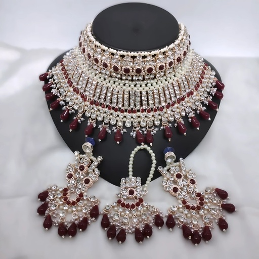 [DMT23 MAROON kundan jewellery set] DMT23 MAROON kundan jewellery set Choker Necklace & Earrings for Women