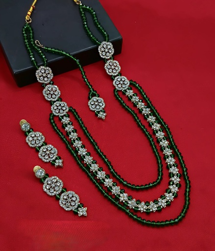 [DMT24 GREEN PEARL NECKLACE SET] DMT24 GREEN PEARL NECKLACE Long Stone Jewellery set for Women