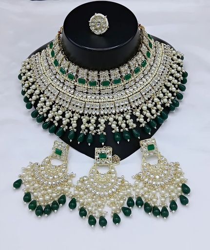 [dmt26 green] dmt26 green Choker Kundan Necklace & Earrings Jewellery set for Women