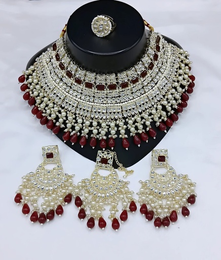 [dmt26 maroon] dmt26 maroon Choker Kundan Necklace & Earrings Jewellery set for Women
