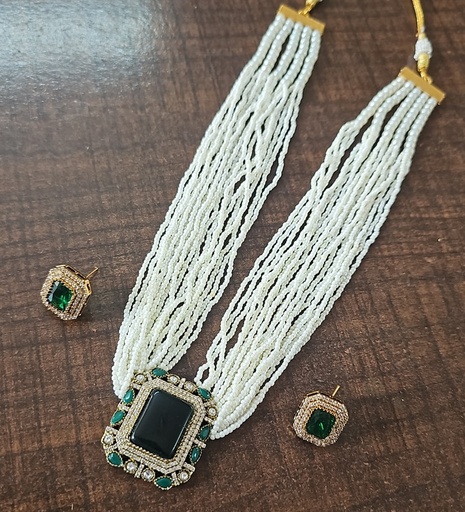 [F5 GREEN] F5 GREEN Fusion Collection Necklace Earrings Jewellery Set