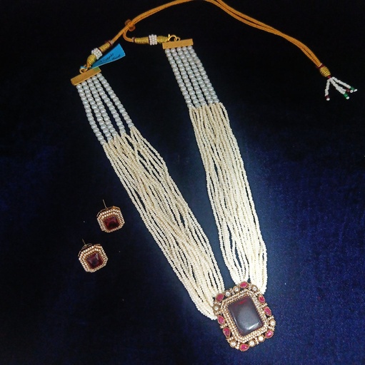 [F5 MAROON] F5 MAROON Fusion Collection Necklace Earrings Jewellery Set