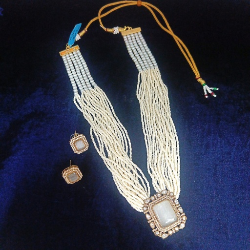 [F5 WHITE] F5 WHITE Fusion Collection Necklace Earrings Jewellery Set