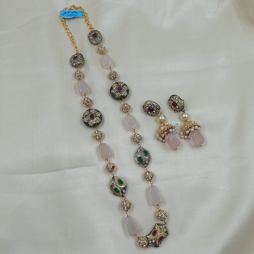 [F7 BABY PINK] F7 BABY PINK Fusion Collection Necklace Earrings Jewellery Set