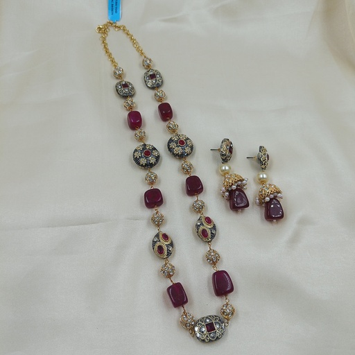 [F7 MAROON] F7 MAROON Fusion Collection Necklace Earrings Jewellery Set
