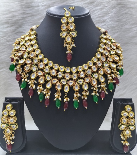 [K51 MG] K51 MG Dabbi Kundan With Back Meena Necklace Earring Jewellery set