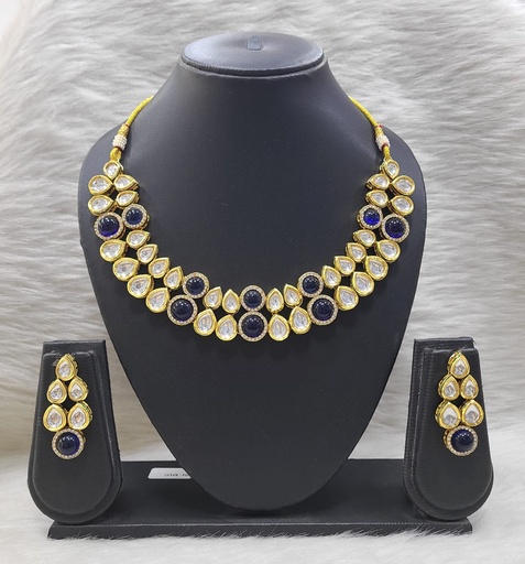 [K13 BLUE] K13 BLUE Dabbi Kundan With Back Meena Necklace Earring Jewellery set
