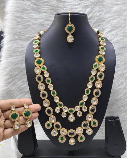 [K20 GREEN] K20 GREEN Dabbi Kundan With Back Meena Necklace Earring Jewellery set