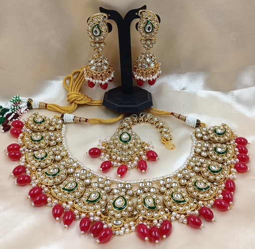 [AIMS007 PINK] AIMS007 PINK Premium quality Kundan Pendant Necklace & Earrings Jewellery set for Women