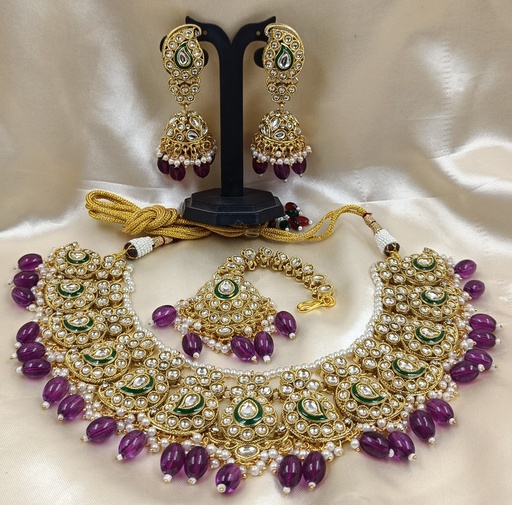 [AIMS007 PURPLE] AIMS007 PURPLE Premium quality Kundan Pendant Necklace & Earrings Jewellery set for Women
