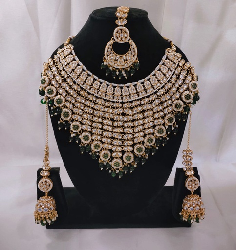 [SUBR003 Green] SUBR003 Green Kundan Bridal Jewellery Set for Bride