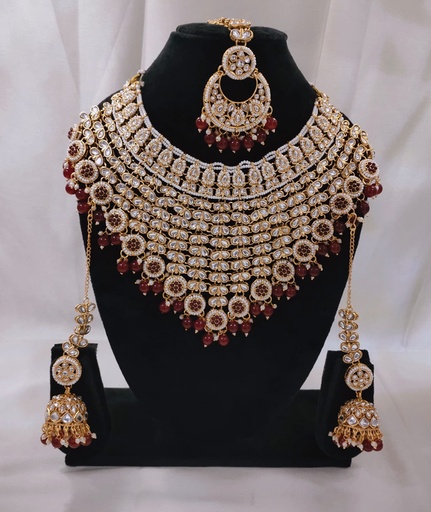 [SUBR003 Maroon] SUBR003 Maroon Kundan Bridal Jewellery Set for Bride