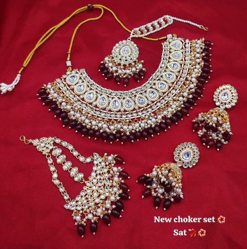 [SUBR004 Maroon] SUBR004 Maroon Kundan Bridal Jewellery Set for Bride