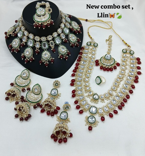 [SUBR007 Maroon] SUBR007 Maroon Kundan Bridal Jewellery Set for Bride