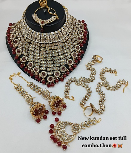 [SUBR011 Maroon] SUBR011 Maroon Kundan Bridal Jewellery Set for Bride