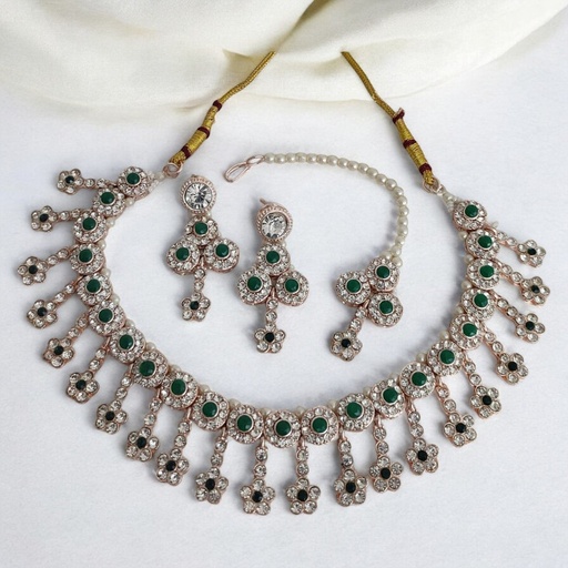 [SUNS0003 GREEN] SUNS0003 GREEN Kundan Choker Necklace Earring Jewellery set for Marriage