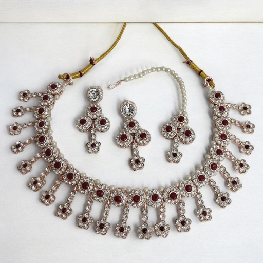 [SUNS0003 MAROON] SUNS0003 MAROON Kundan Choker Necklace Earring Jewellery set for Marriage