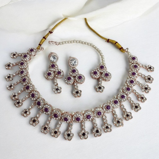 [SUNS0003 PURPLE] SUNS0003 PURPLE Kundan Choker Necklace Earring Jewellery set for Marriage