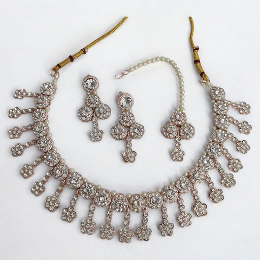 [SUNS0003 WHITE] SUNS0003 WHITE Kundan Choker Necklace Earring Jewellery set for Marriage
