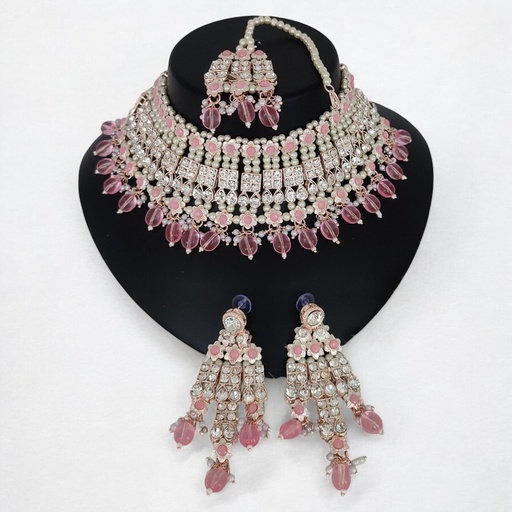 [SUNS0004 BABY PINK] SUNS0004 BABY PINK Kundan Choker Necklace Earring Jewellery set for Marriage